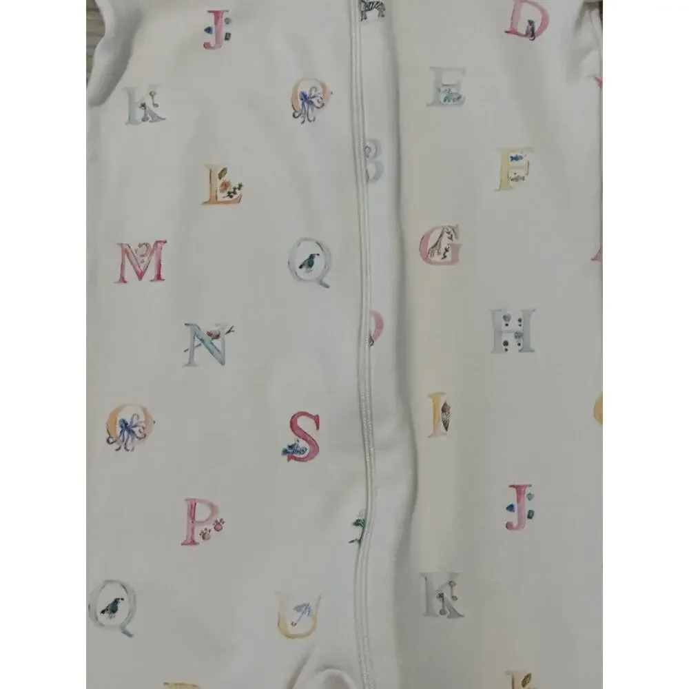 Grace & James Kids 2T White Alphabet Print Long Sleeve Zip Up Onesie